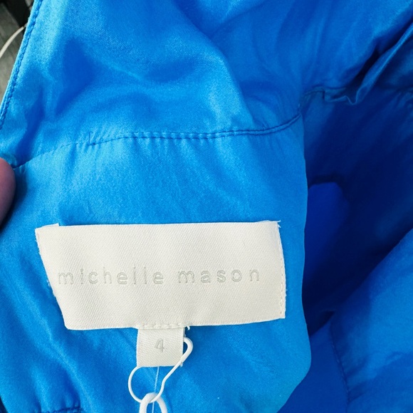 Michelle Mason Blue Silk Satin Halter Dress Slit Open Back - Picture 9 of 10